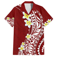 Hawaii Aloha Family Matching Long Sleeve Bodycon Dress and Hawaiian Shirt Plumeria Vintage - Crimson LT7 Dad's Shirt - Short Sleeve Crimson - Polynesian Pride