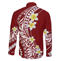 Hawaii Aloha Family Matching Long Sleeve Bodycon Dress and Hawaiian Shirt Plumeria Vintage - Crimson LT7 - Polynesian Pride