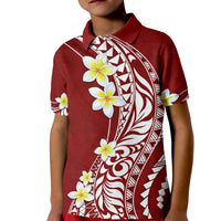 Hawaii Aloha Kid Polo Shirt Plumeria Vintage - Crimson LT7 Kid Crimson - Polynesian Pride