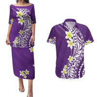 Hawaii Aloha Couples Matching Puletasi Dress and Hawaiian Shirt Plumeria Vintage - Violet LT7 Violet - Polynesian Pride