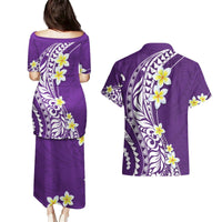 Hawaii Aloha Couples Matching Puletasi Dress and Hawaiian Shirt Plumeria Vintage - Violet LT7 - Polynesian Pride