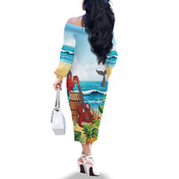 Aloha Honolulu Festival Family Matching Off The Shoulder Long Sleeve Dress and Hawaiian Shirt Ukulele By The Shore LT7 - Polynesian Pride