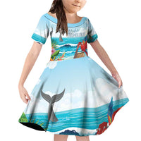 Aloha Honolulu Festival Family Matching Off Shoulder Short Dress and Hawaiian Shirt Ukulele By The Shore LT7 Daughter's Dress Art - Polynesian Pride