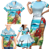 Aloha Honolulu Festival Family Matching Short Sleeve Bodycon Dress and Hawaiian Shirt Ukulele By The Shore LT7 - Polynesian Pride