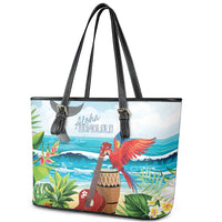 Aloha Honolulu Festival Leather Tote Bag Ukulele By The Shore