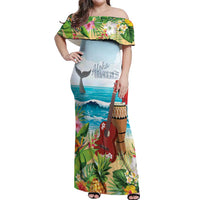 Aloha Honolulu Festival Off Shoulder Maxi Dress Ukulele By The Shore
