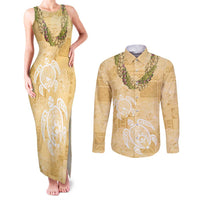 Aloha Honolulu Festival Couples Matching Tank Maxi Dress and Long Sleeve Button Shirt Hawaii Kapa Mix Flowers Lei LT7 Yellow - Polynesian Pride