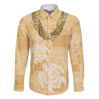 Aloha Honolulu Festival Family Matching Mermaid Dress and Hawaiian Shirt Hawaii Kapa Mix Flowers Lei LT7 Dad's Shirt - Long Sleeve Yellow - Polynesian Pride
