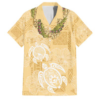 Aloha Honolulu Festival Family Matching Off Shoulder Short Dress and Hawaiian Shirt Hawaii Kapa Mix Flowers Lei LT7 Dad's Shirt - Short Sleeve Yellow - Polynesian Pride
