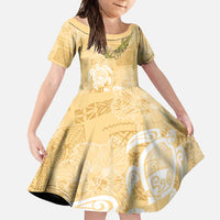 Aloha Honolulu Festival Family Matching Short Sleeve Bodycon Dress and Hawaiian Shirt Hawaii Kapa Mix Flowers Lei LT7 Daughter's Dress Yellow - Polynesian Pride