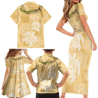 Aloha Honolulu Festival Family Matching Short Sleeve Bodycon Dress and Hawaiian Shirt Hawaii Kapa Mix Flowers Lei LT7 - Polynesian Pride