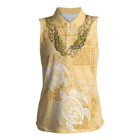 Aloha Honolulu Festival Women Sleeveless Polo Shirt Hawaii Kapa Mix Flowers Lei LT7 Female Yellow - Polynesian Pride
