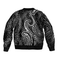 Polynesia Plumeria Lei Bomber Jacket Black Curves Motif
