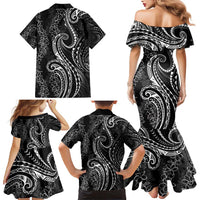 Polynesia Plumeria Lei Family Matching Mermaid Dress and Hawaiian Shirt Black Curves Motif LT7 - Polynesian Pride