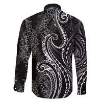 Polynesia Plumeria Lei Family Matching Off The Shoulder Long Sleeve Dress and Hawaiian Shirt Black Curves Motif LT7 - Polynesian Pride