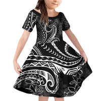 Polynesia Plumeria Lei Family Matching Off Shoulder Short Dress and Hawaiian Shirt Black Curves Motif LT7 Daughter's Dress Black - Polynesian Pride