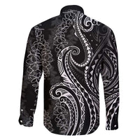 Polynesia Plumeria Lei Family Matching Short Sleeve Bodycon Dress and Hawaiian Shirt Black Curves Motif LT7 - Polynesian Pride