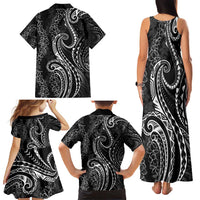 Polynesia Plumeria Lei Family Matching Tank Maxi Dress and Hawaiian Shirt Black Curves Motif LT7 - Polynesian Pride