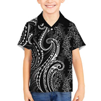 Polynesia Plumeria Lei Family Matching Tank Maxi Dress and Hawaiian Shirt Black Curves Motif LT7 Son's Shirt Black - Polynesian Pride