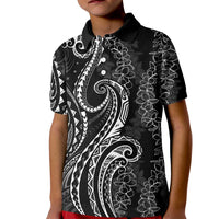 Polynesia Plumeria Lei Kid Polo Shirt Black Curves Motif