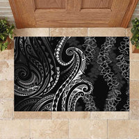 Polynesia Plumeria Lei Rubber Doormat Black Curves Motif