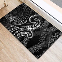 Polynesia Plumeria Lei Rubber Doormat Black Curves Motif