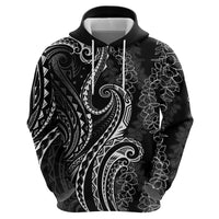 Polynesia Plumeria Lei Zip Hoodie Black Curves Motif LT7 - Polynesian Pride