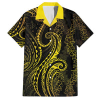 Polynesia Plumeria Lei Family Matching Long Sleeve Bodycon Dress and Hawaiian Shirt Black Gold Curves Motif LT7 Dad's Shirt - Short Sleeve Gold - Polynesian Pride