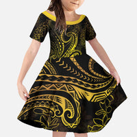 Polynesia Plumeria Lei Family Matching Off Shoulder Maxi Dress and Hawaiian Shirt Black Gold Curves Motif LT7 Daughter's Dress Gold - Polynesian Pride