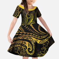 Polynesia Plumeria Lei Family Matching Summer Maxi Dress and Hawaiian Shirt Black Gold Curves Motif LT7 Daughter's Dress Gold - Polynesian Pride