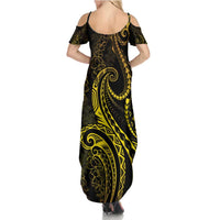 Polynesia Plumeria Lei Family Matching Summer Maxi Dress and Hawaiian Shirt Black Gold Curves Motif LT7 - Polynesian Pride