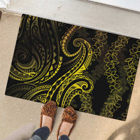 Polynesia Plumeria Lei Rubber Doormat Black Gold Curves Motif