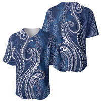 Polynesia Plumeria Lei Baseball Jersey Navy Blue Curves Motif LT7 - Polynesian Pride