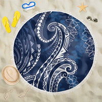 Polynesia Plumeria Lei Beach Blanket Navy Blue Curves Motif LT7 One Size 150cm Navy Blue - Polynesian Pride