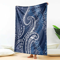 Polynesia Plumeria Lei Blanket Navy Blue Curves Motif LT7 - Polynesian Pride