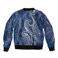 Polynesia Plumeria Lei Bomber Jacket Navy Blue Curves Motif LT7 - Polynesian Pride