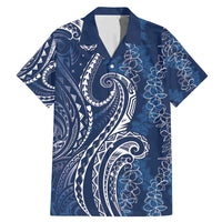 Polynesia Plumeria Lei Family Matching Mermaid Dress and Hawaiian Shirt Navy Blue Curves Motif LT7 Dad's Shirt - Short Sleeve Navy Blue - Polynesian Pride