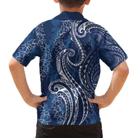 Polynesia Plumeria Lei Family Matching Off The Shoulder Long Sleeve Dress and Hawaiian Shirt Navy Blue Curves Motif LT7 - Polynesian Pride