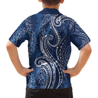 Polynesia Plumeria Lei Family Matching Tank Maxi Dress and Hawaiian Shirt Navy Blue Curves Motif LT7 - Polynesian Pride