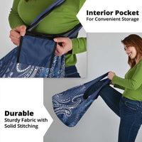 Polynesia Plumeria Lei Grocery Bag Navy Blue Curves Motif