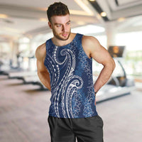 Polynesia Plumeria Lei Men Tank Top Navy Blue Curves Motif LT7 Navy Blue - Polynesian Pride