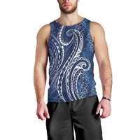 Polynesia Plumeria Lei Men Tank Top Navy Blue Curves Motif LT7 - Polynesian Pride