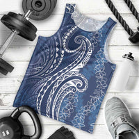 Polynesia Plumeria Lei Men Tank Top Navy Blue Curves Motif LT7 - Polynesian Pride