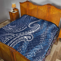 Polynesia Plumeria Lei Quilt Navy Blue Curves Motif
