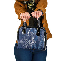 Polynesia Plumeria Lei Shoulder Handbag Navy Blue Curves Motif