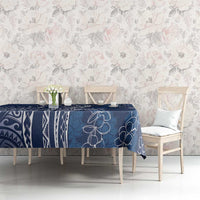 Polynesia Plumeria Lei Tablecloth Navy Blue Curves Motif