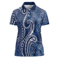 Polynesia Plumeria Lei Women Polo Shirt Navy Blue Curves Motif LT7 Female Navy Blue - Polynesian Pride