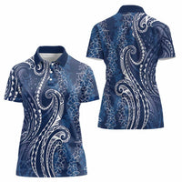 Polynesia Plumeria Lei Women Polo Shirt Navy Blue Curves Motif LT7 - Polynesian Pride
