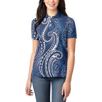 Polynesia Plumeria Lei Women Polo Shirt Navy Blue Curves Motif LT7 - Polynesian Pride