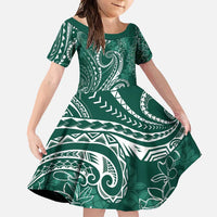 Polynesia Plumeria Lei Family Matching Long Sleeve Bodycon Dress and Hawaiian Shirt Sage Green Curves Motif LT7 Daughter's Dress Dark Green - Polynesian Pride